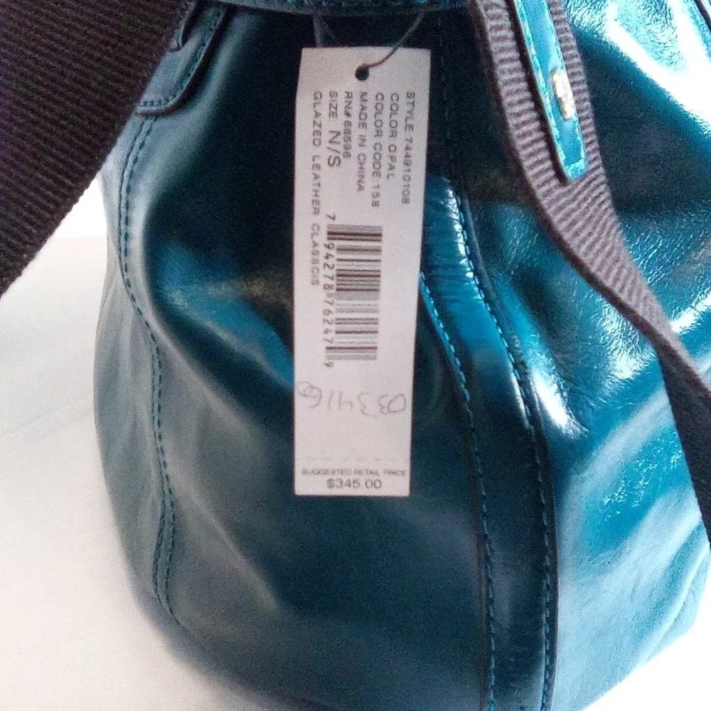 Teal Leather Shoulder Bag with removable Crossbody Strap.